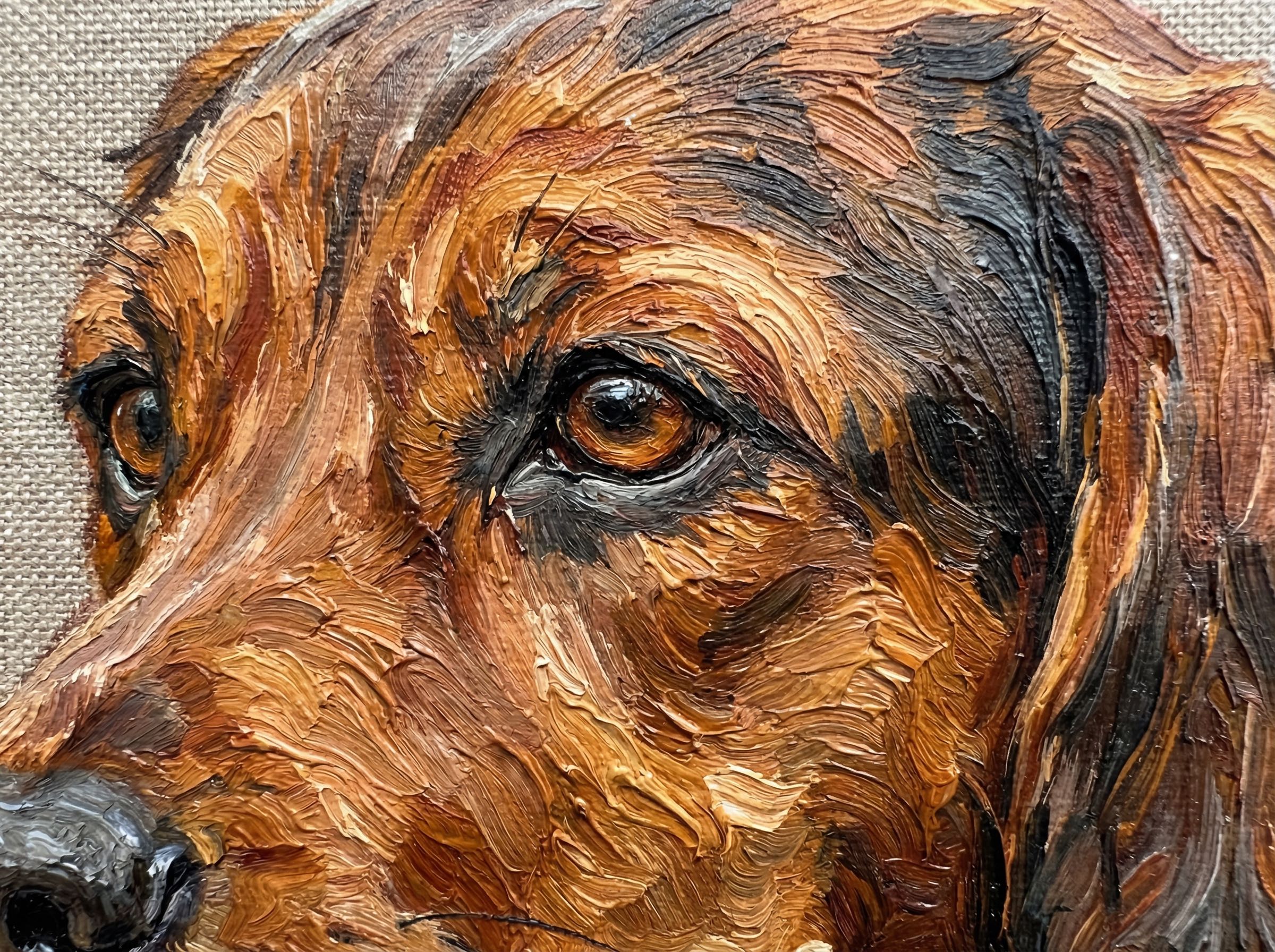 Extreme close-up macro of thick oil paint brushstrokes showing rich texture and colour depth